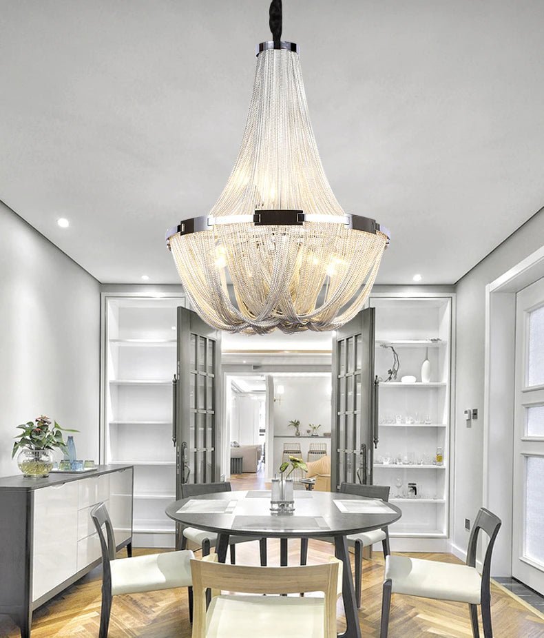 MIRODEMI® Silver Chain Chandelier Creative Round Design Loft Chandelier