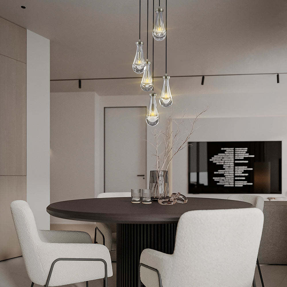 Modern Raindrop Round Chandelier 14" 5-Lights (rod)