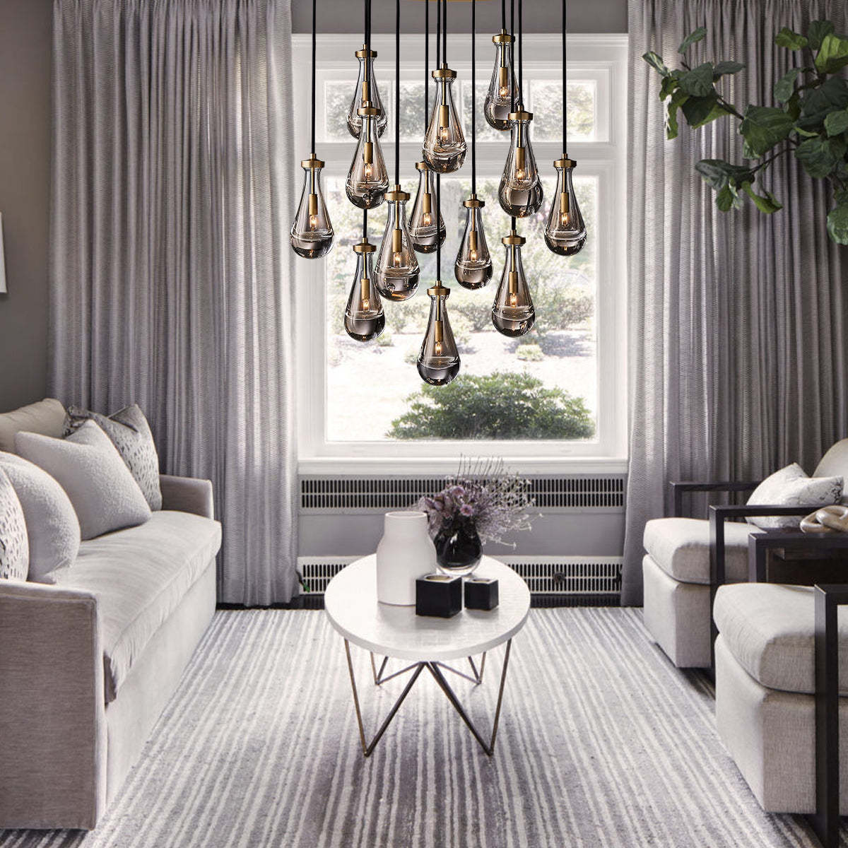 Raindrop Round Chandelier 36" 13-Lights , Rain Chandelier For Dining Room
