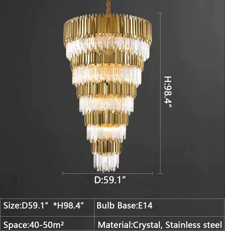 Extra Large Modern Multilayer Pendant Chandelier in Gold Finish Luxury Light Fixture for Large Staircase/Duplex/Hallway/Entryway, gold,noble, empire, dimension