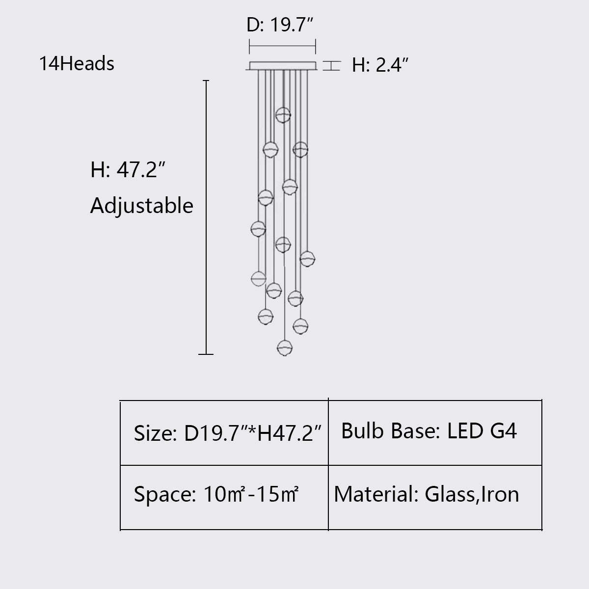 D19.7"*H47.2" chandelier,chandeliers,long stairs,round,ball,clear glass,large,extra large,huge,big,oversize,spiral stairs,gold