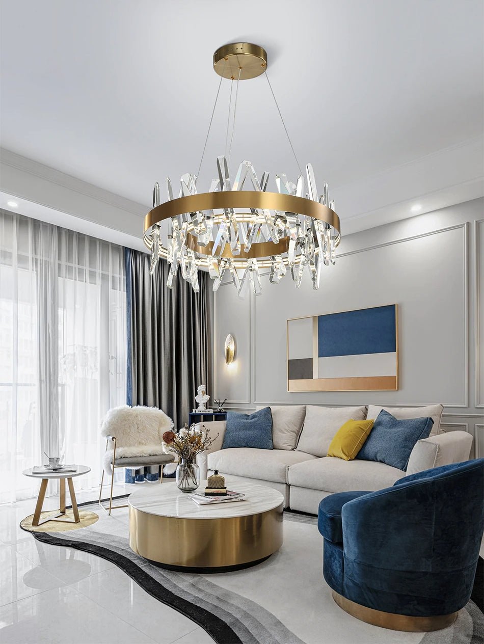 MIRODEMI® Stepless Dimming Crystal Ring Led Chandelier for living room, dining room