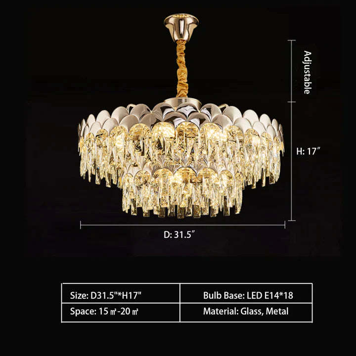 Modern Fish Scale Tiered Crystal Pendant Chandelier Suit for Living Room & Bedroom, tiered, shining, art designer, noble, luxury, dimension