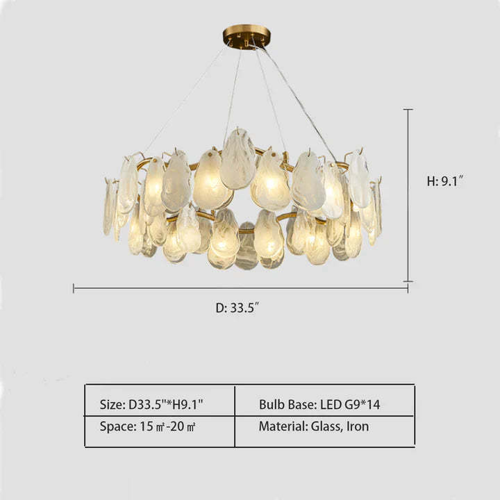 Post-modern Creative Art Cloud Glass Shell Suspension Chandelier Suit for Living & Dining Room, art design, ins celebrity, round, dimension