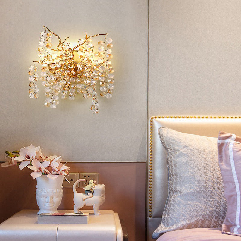 Thisbe Modern Round Gold Clear Crystal  Wall Sconce For Bedroom Wall Light Fixtures J-CHANDELIER   