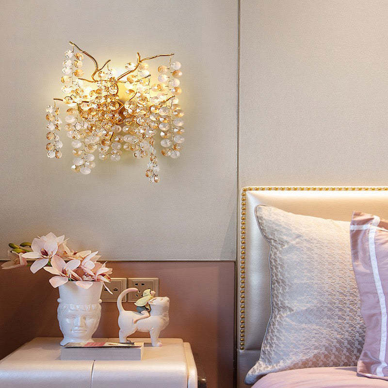 Thisbe Modern Round Gold Clear Crystal Wall Sconce For Bedroom Wall Light Fixtures J-CHANDELIER
