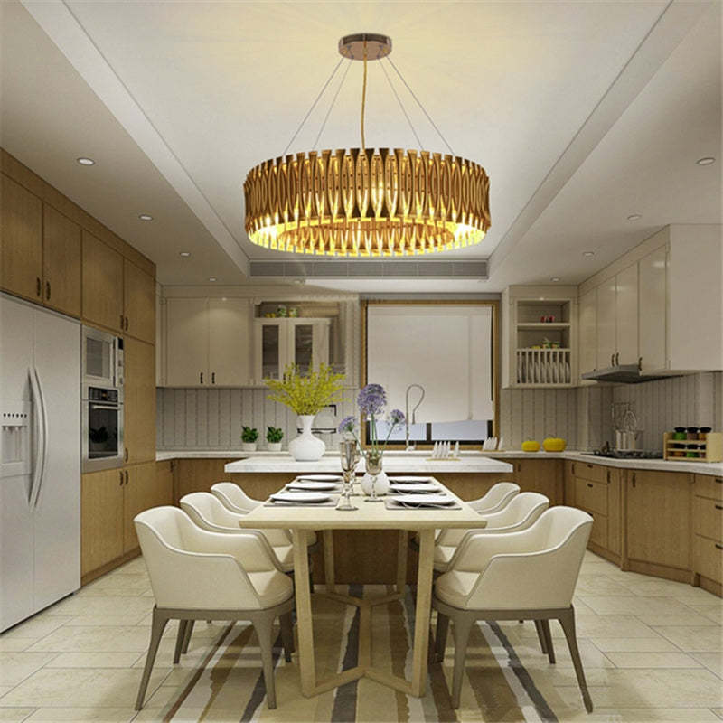 Matheny Chandelier,chandelier,chandeliers,gold,round,ring,circle,aluminum,metal,iron,dining table,big table,long table,living room,extra large,large,huge,big,oversize