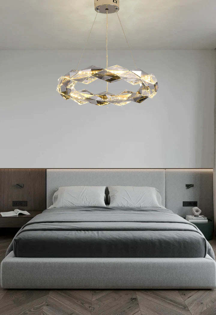round, living room, bedroom, ring, crystal, shining, wreth, tiered, modern, chandelier, gold,