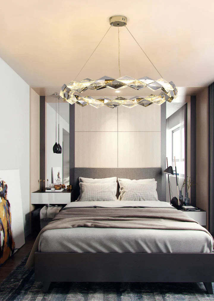 round, living room, bedroom, ring, crystal, shining, wreth, tiered, modern, chandelier, gold,