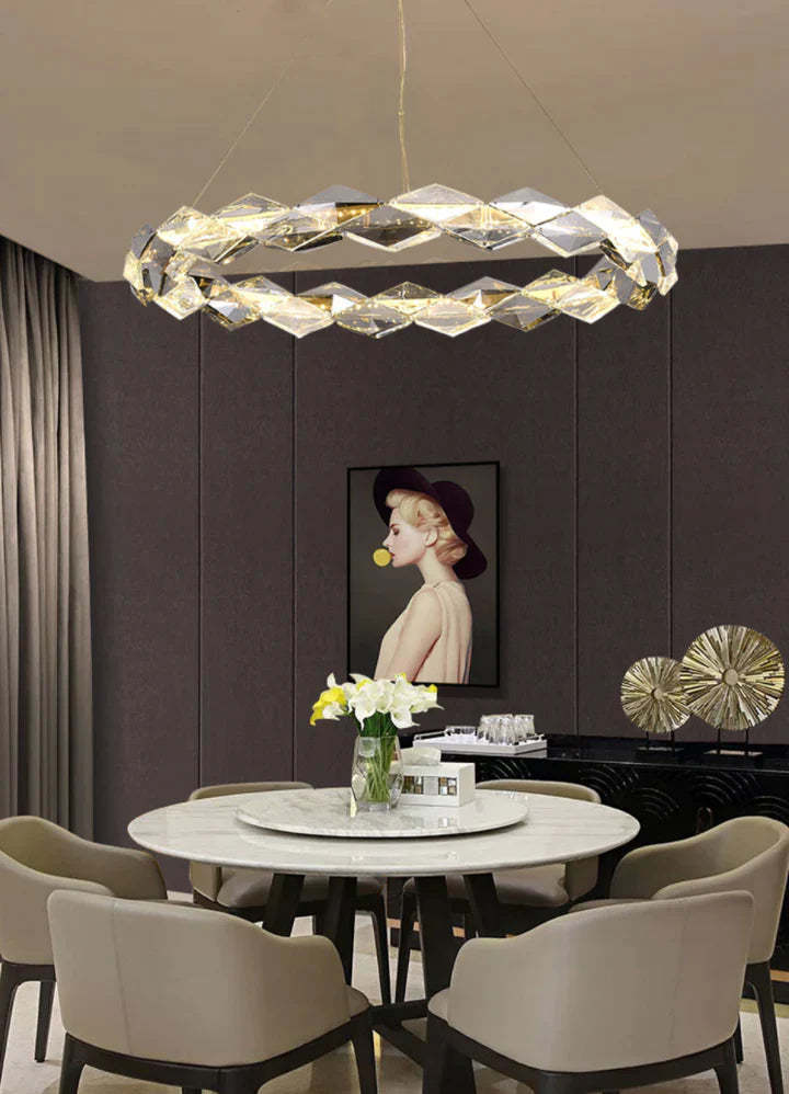 round, living room, bedroom, ring, crystal, shining, wreth, tiered, modern, chandelier, gold,