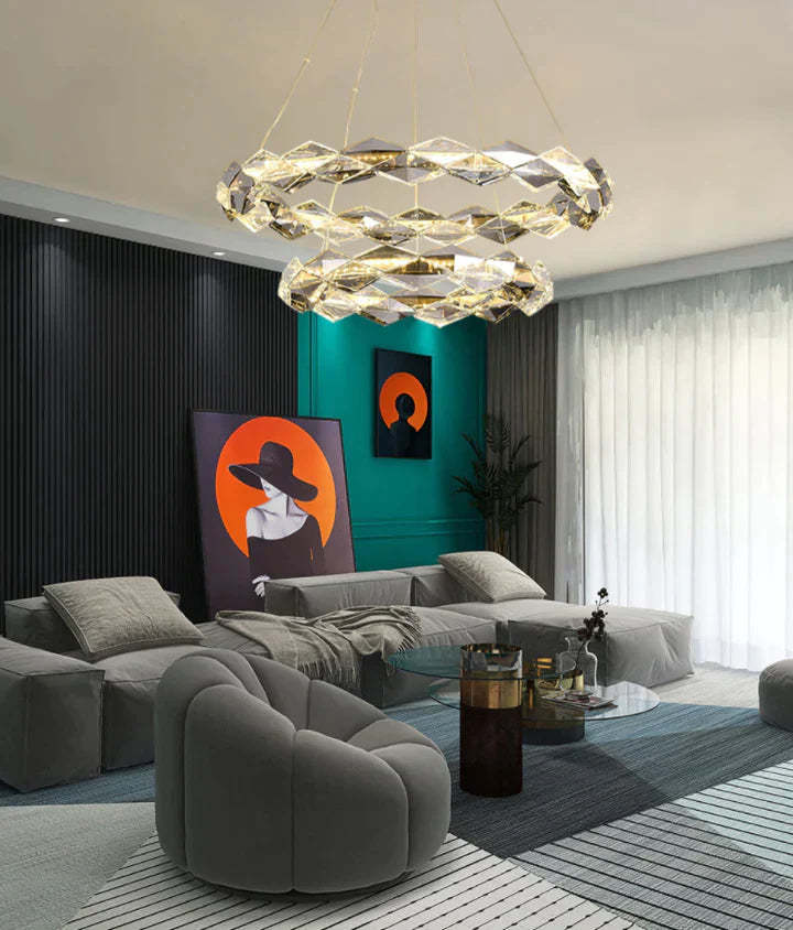 round, living room, bedroom, ring, crystal, shining, wreth, tiered, modern, chandelier, gold,