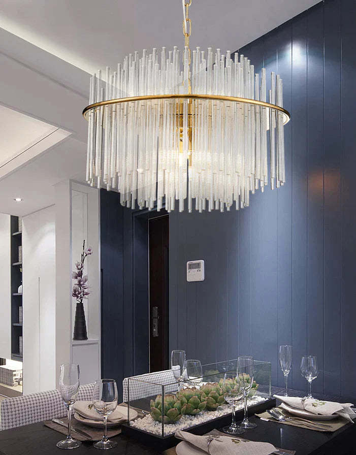 crystal rod, living room, dining room, modern, Nordic, simple, gold,chandelier,