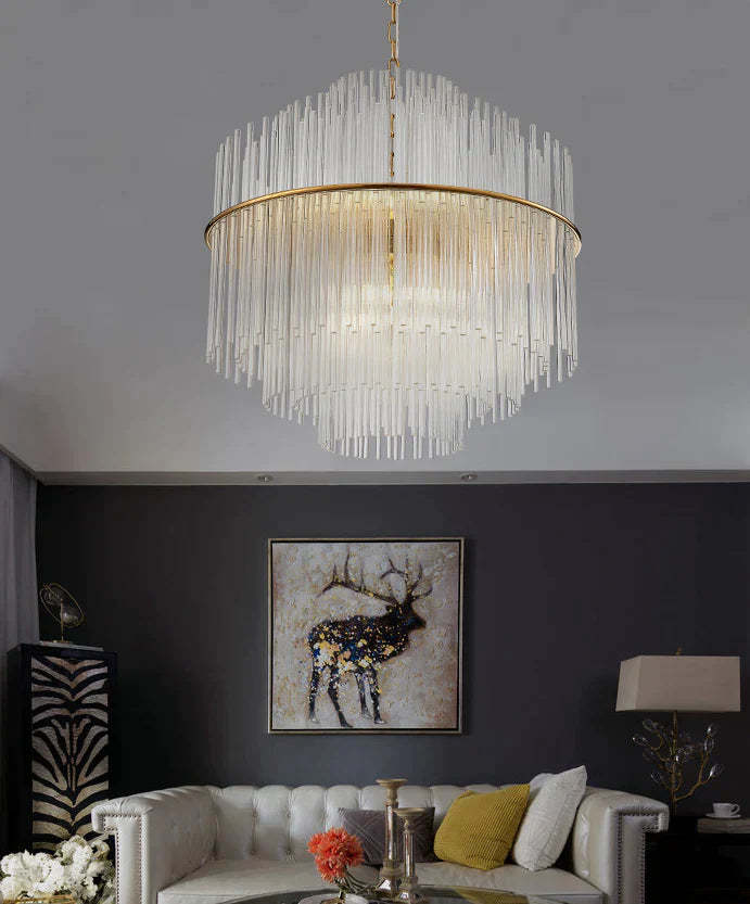 crystal rod, living room, dining room, modern, Nordic, simple, gold,chandelier,