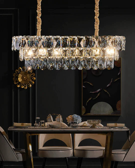 Extra Large Light Luxury Tiered Crystal Rectangle Chandelier for Dining Area