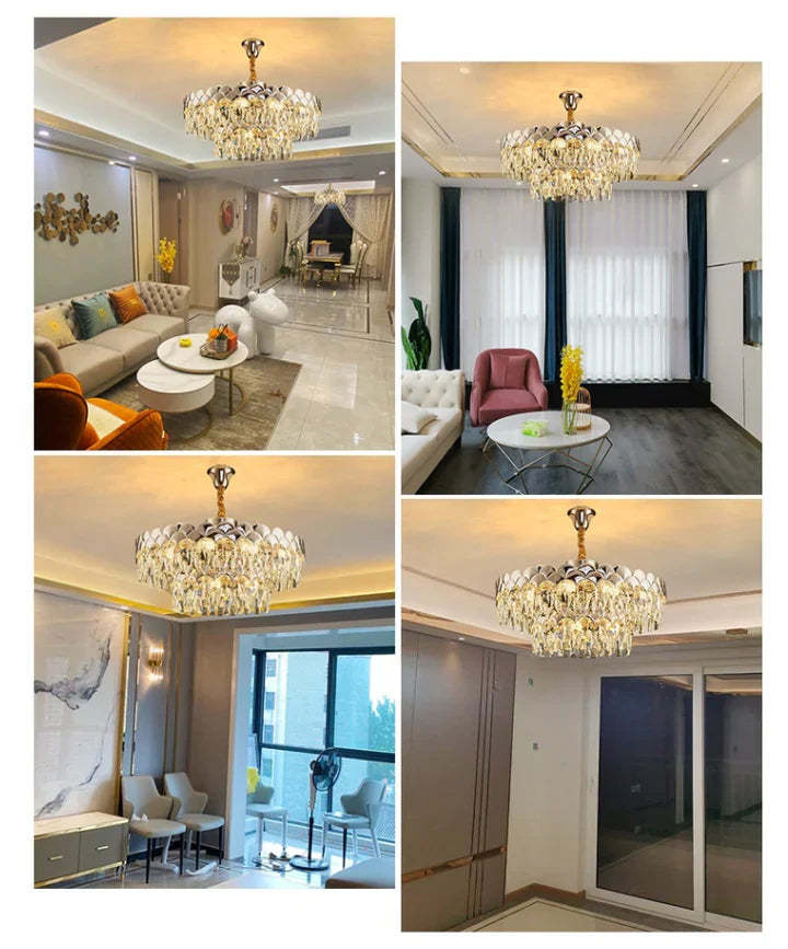 Modern Fish Scale Tiered Crystal Pendant Chandelier Suit for Living Room & Bedroom, tiered, shining, art designer, noble, luxury