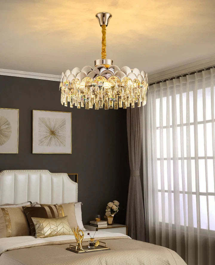 Modern Fish Scale Tiered Crystal Pendant Chandelier Suit for Living Room & Bedroom, tiered, shining, art designer, noble, luxury