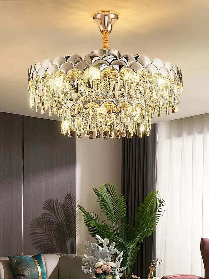 Modern Fish Scale Tiered Crystal Pendant Chandelier Suit for Living Room & Bedroom, tiered, shining, art designer, noble, luxury
