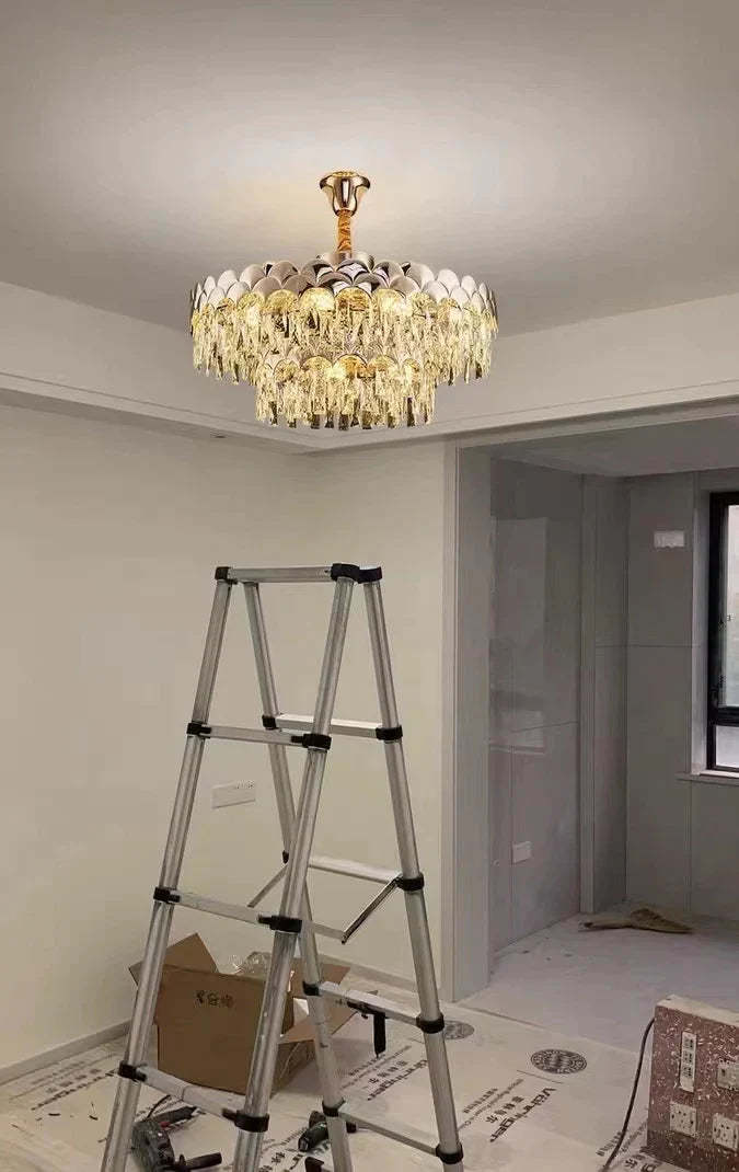 Modern Fish Scale Tiered Crystal Pendant Chandelier Suit for Living Room & Bedroom, tiered, shining, art designer, noble, luxury