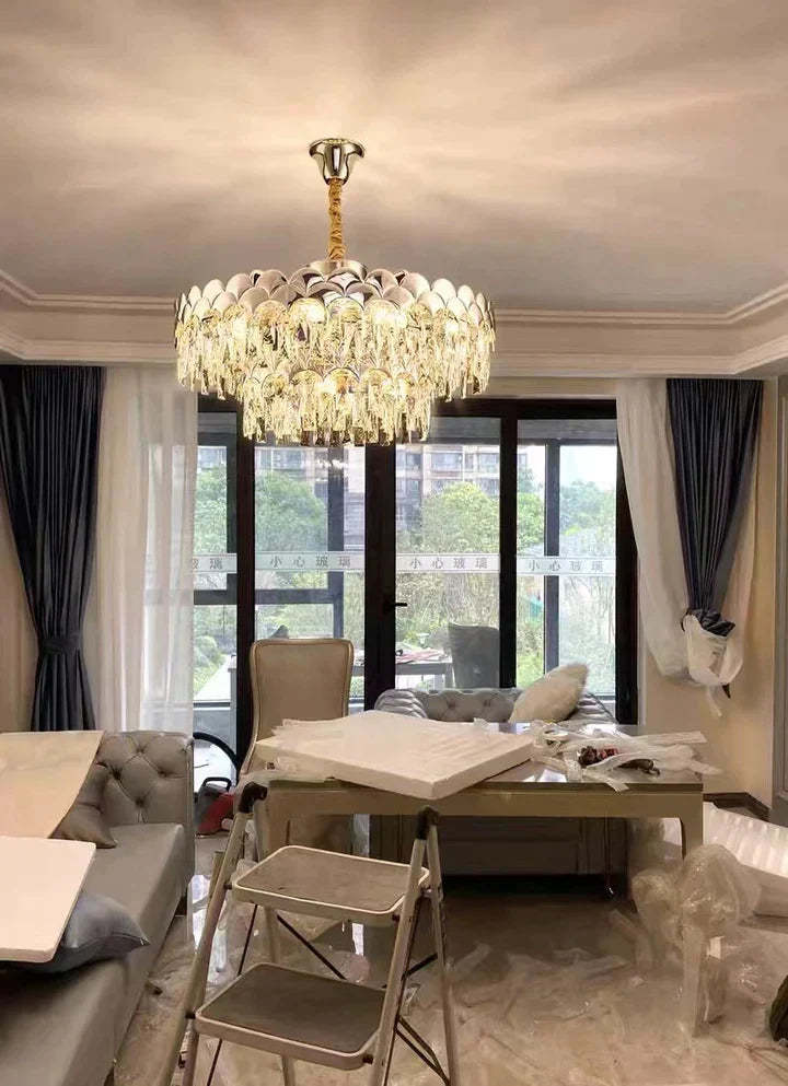 Modern Fish Scale Tiered Crystal Pendant Chandelier Suit for Living Room & Bedroom, tiered, shining, art designer, noble, luxury