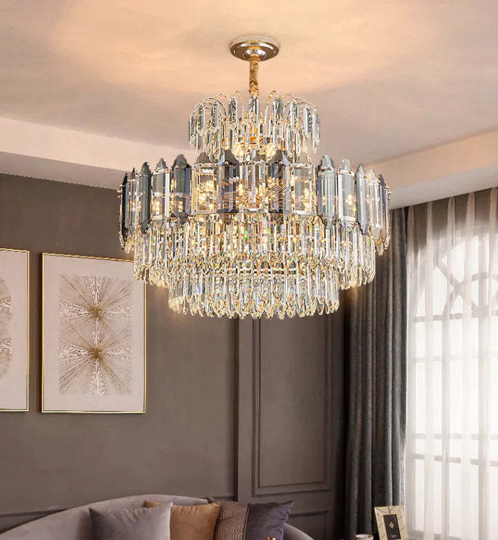 Light Luxury Smoky Gray Tiered Crystal Chandelier Suit for Living/ Dining Room/ Bedroom, shining ,luxury, art designer, delicate, K9, LED, modern, tiered,