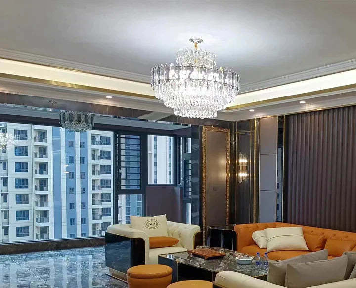 Light Luxury Smoky Gray Tiered Crystal Chandelier Suit for Living/ Dining Room/ Bedroom, shining ,luxury, art designer, delicate, K9, LED, modern, tiered,