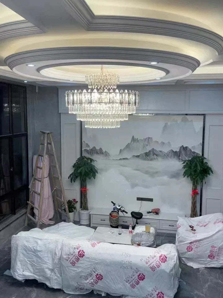 Light Luxury Smoky Gray Tiered Crystal Chandelier Suit for Living/ Dining Room/ Bedroom, shining ,luxury, art designer, delicate, K9, LED, modern, tiered,