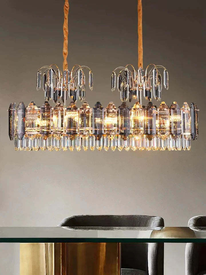Light Luxury Smoky Gray Tiered Crystal Chandelier Suit for Living/ Dining Room/ Bedroom, shining ,luxury, art designer, delicate, K9, LED, modern, tiered,