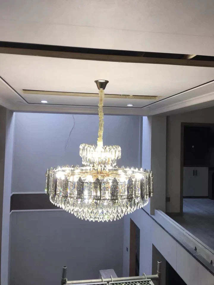 Light Luxury Smoky Gray Tiered Crystal Chandelier Suit for Living/ Dining Room/ Bedroom, shining ,luxury, art designer, delicate, K9, LED, modern, tiered,