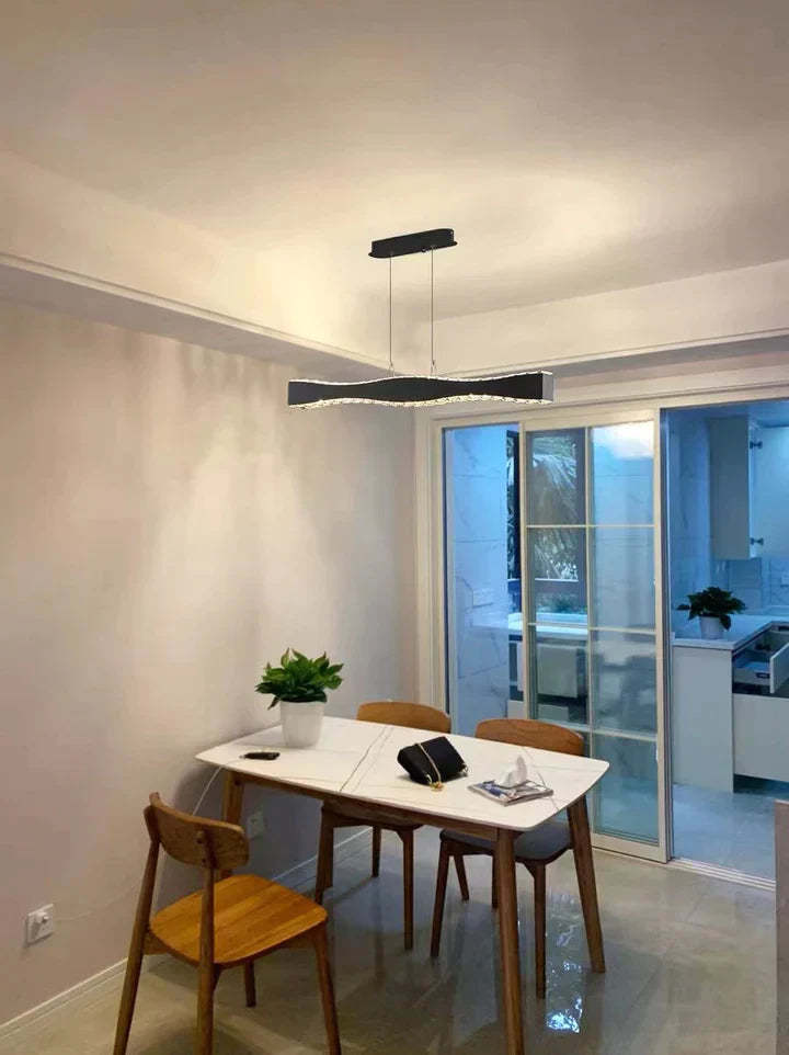 Modern Minimalist Art Wave Crystal Chandelier Suit in Black Finish for Living Room & Dining Room