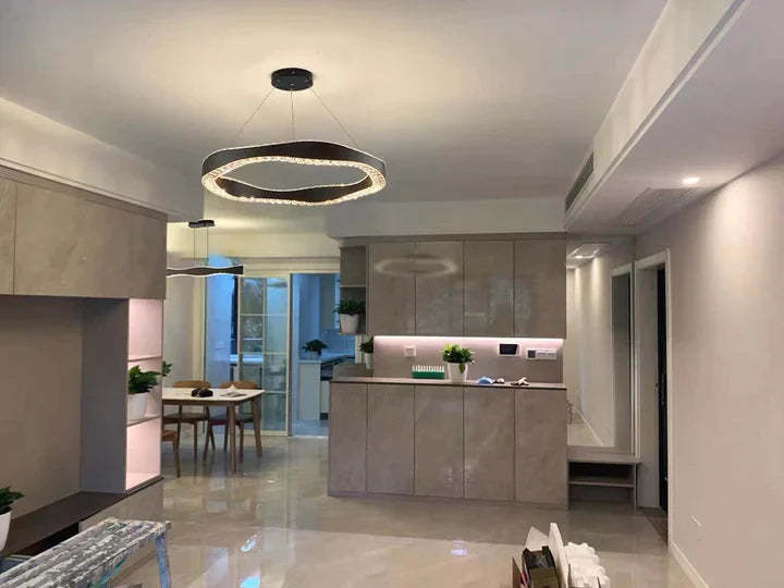 Modern Minimalist Art Wave Crystal Chandelier Suit in Black Finish for Living Room & Dining Room