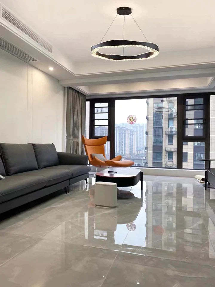Modern Minimalist Art Wave Crystal Chandelier Suit in Black Finish for Living Room & Dining Room