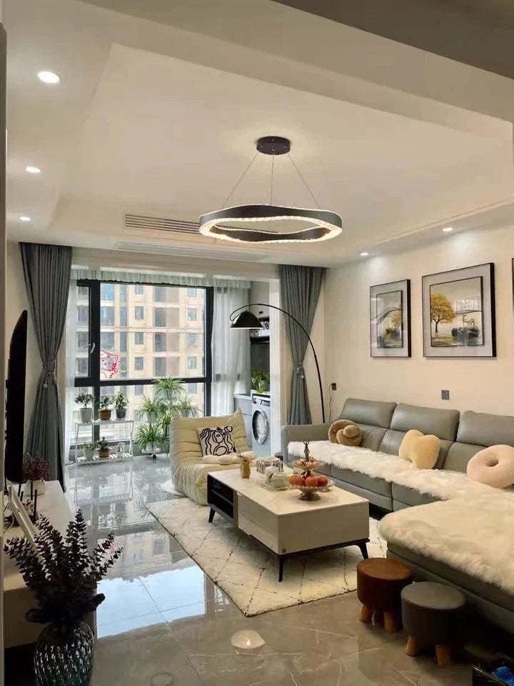 Modern Minimalist Art Wave Crystal Chandelier Suit in Black Finish for Living Room & Dining Room