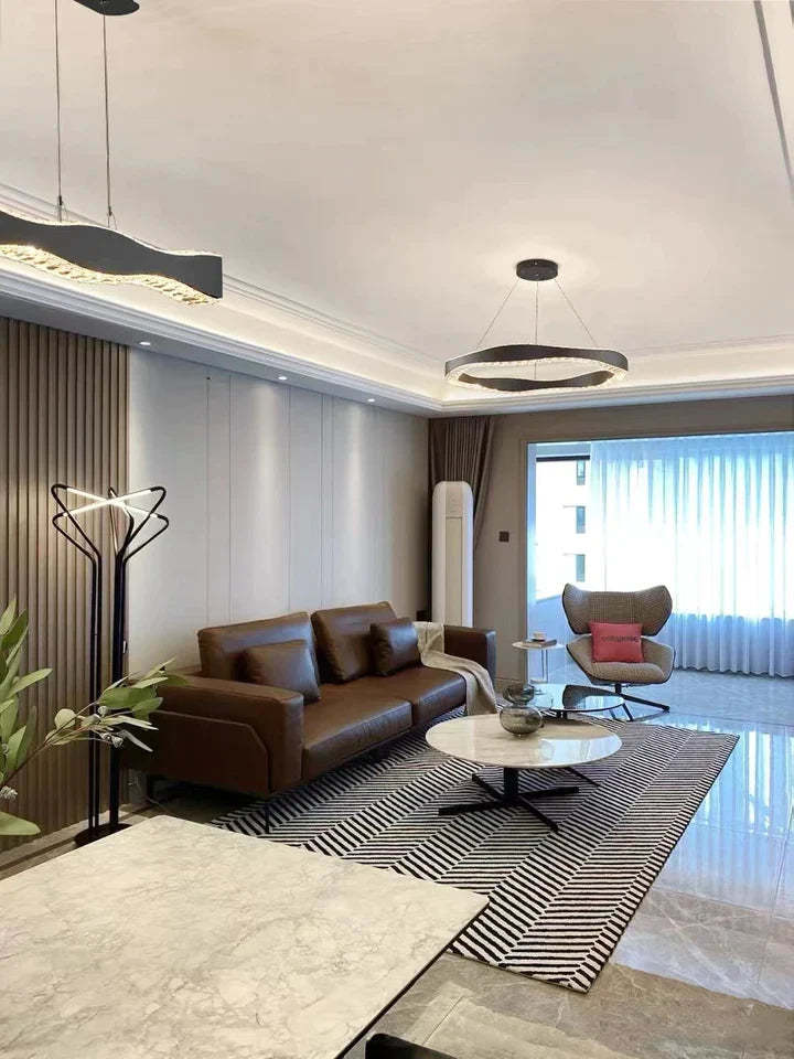 Modern Minimalist Art Wave Crystal Chandelier Suit in Black Finish for Living Room & Dining Room