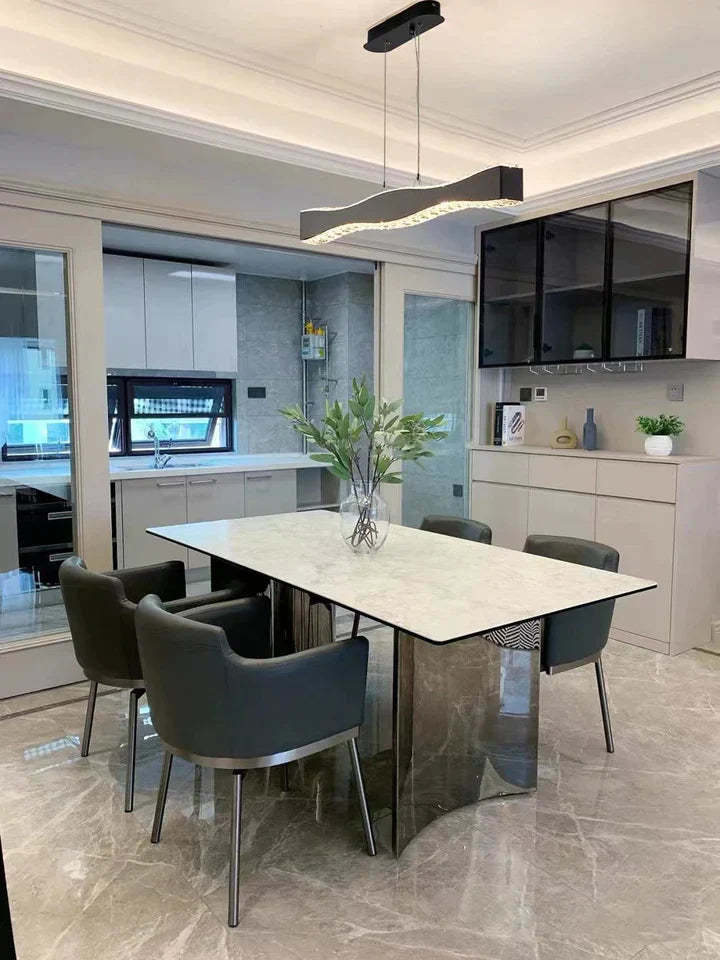 Modern Minimalist Art Wave Crystal Chandelier Suit in Black Finish for Living Room & Dining Room