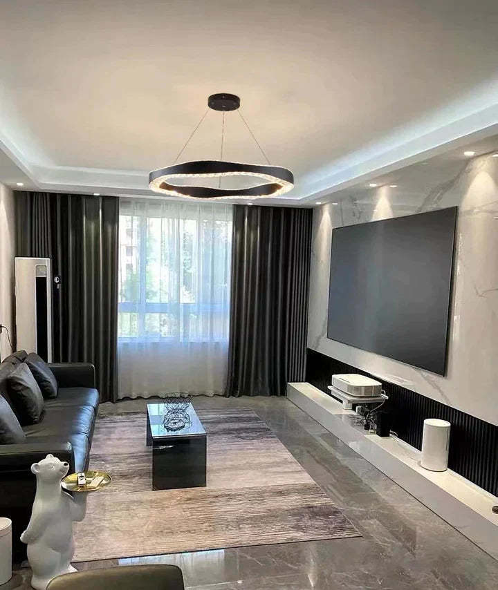Modern Minimalist Art Wave Crystal Chandelier Suit in Black Finish for Living Room & Dining Room