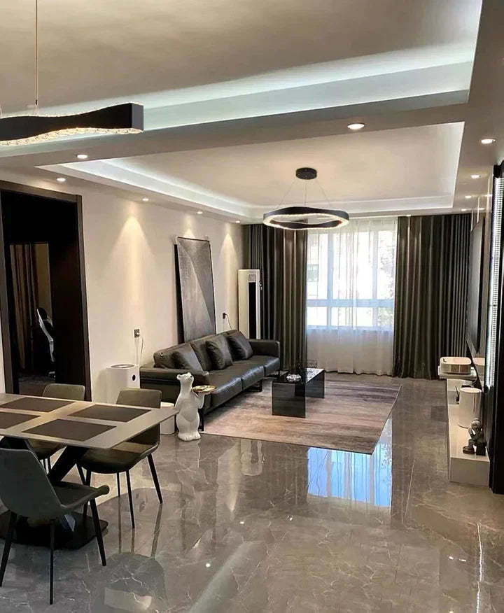 Modern Minimalist Art Wave Crystal Chandelier Suit in Black Finish for Living Room & Dining Room