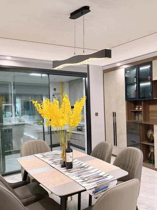 Modern Minimalist Art Wave Crystal Chandelier Suit in Black Finish for Living Room & Dining Room