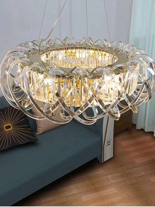 2023 New Art Light Luxury Crossed Shell Transparent Crystal Chandelier Suit for Dining/Living Room, round, shining, luxury,bedroom