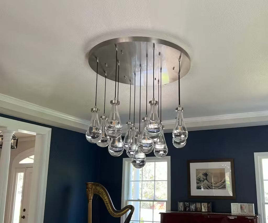 Raindrop Round Chandelier 36" 13-Lights , Rain Chandelier For Dining Room