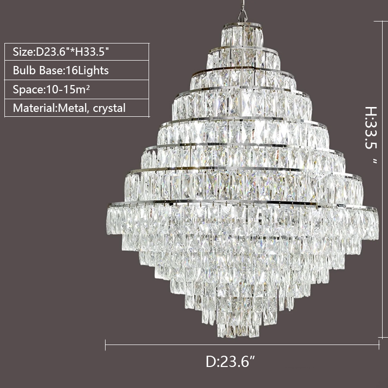 Extra Large Decorative Crystal Chandelier Foyer Hall Ceiling Light Fixture For Staircase In Chrome