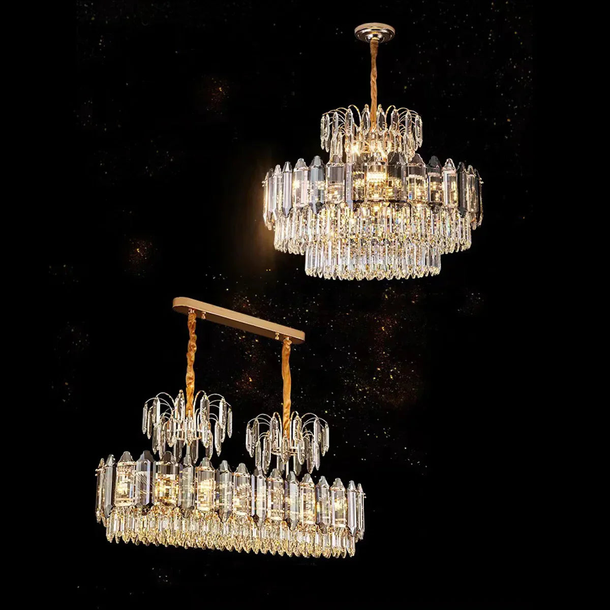 Light Luxury Smoky Gray Tiered Crystal Chandelier Suit for Living/ Dining Room/ Bedroom, shining ,luxury, art designer, delicate, K9, LED, modern, tiered,