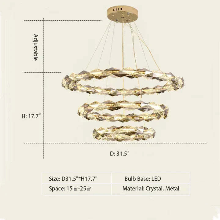 round, living room, bedroom, ring, crystal, shining, wreth, tiered, modern, chandelier, gold,