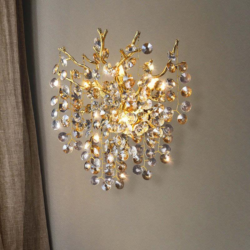 Thisbe Modern Round Gold Clear Crystal Wall Sconce For Bedroom Wall Light Fixtures J-CHANDELIER