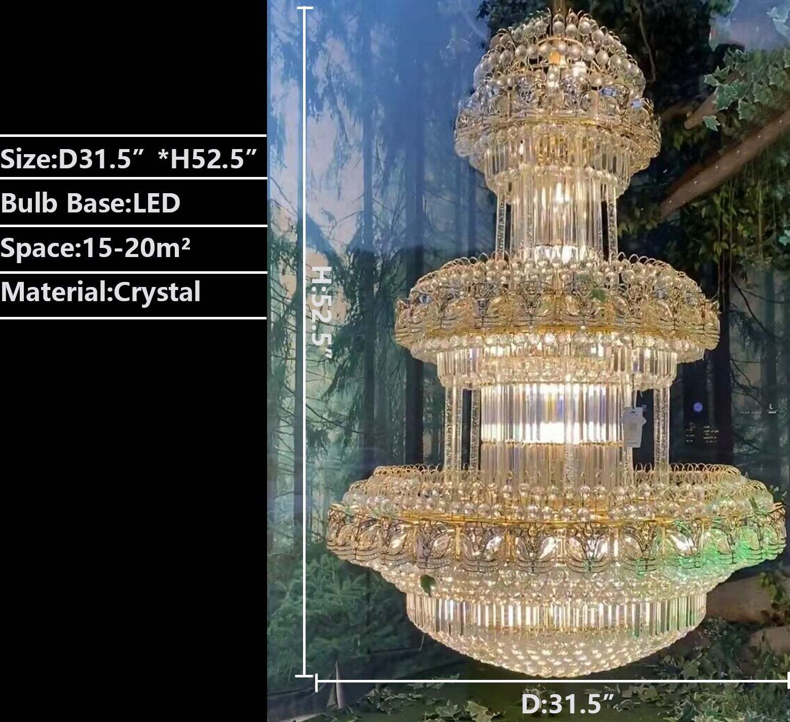 D31.5"*H52.5" European style oversized crystal chandelier,3-layers round crystal light for 2-story/duplex buildings foyer/staircase/hallway/enytrway/living room,coffee shop,restaurant,hotel lobby