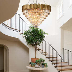 Light Luxury Large Round/Oval Crystal Chandelier for Living Room/Dining Area/Staircase, gold ,black, nickel,tiered