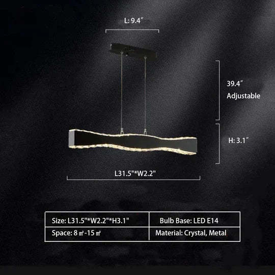 Modern Minimalist Art Wave Crystal Chandelier Suit in Black Finish for Living Room & Dining Room , dimension