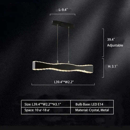 Modern Minimalist Art Wave Crystal Chandelier Suit in Black Finish for Living Room & Dining Room , dimension