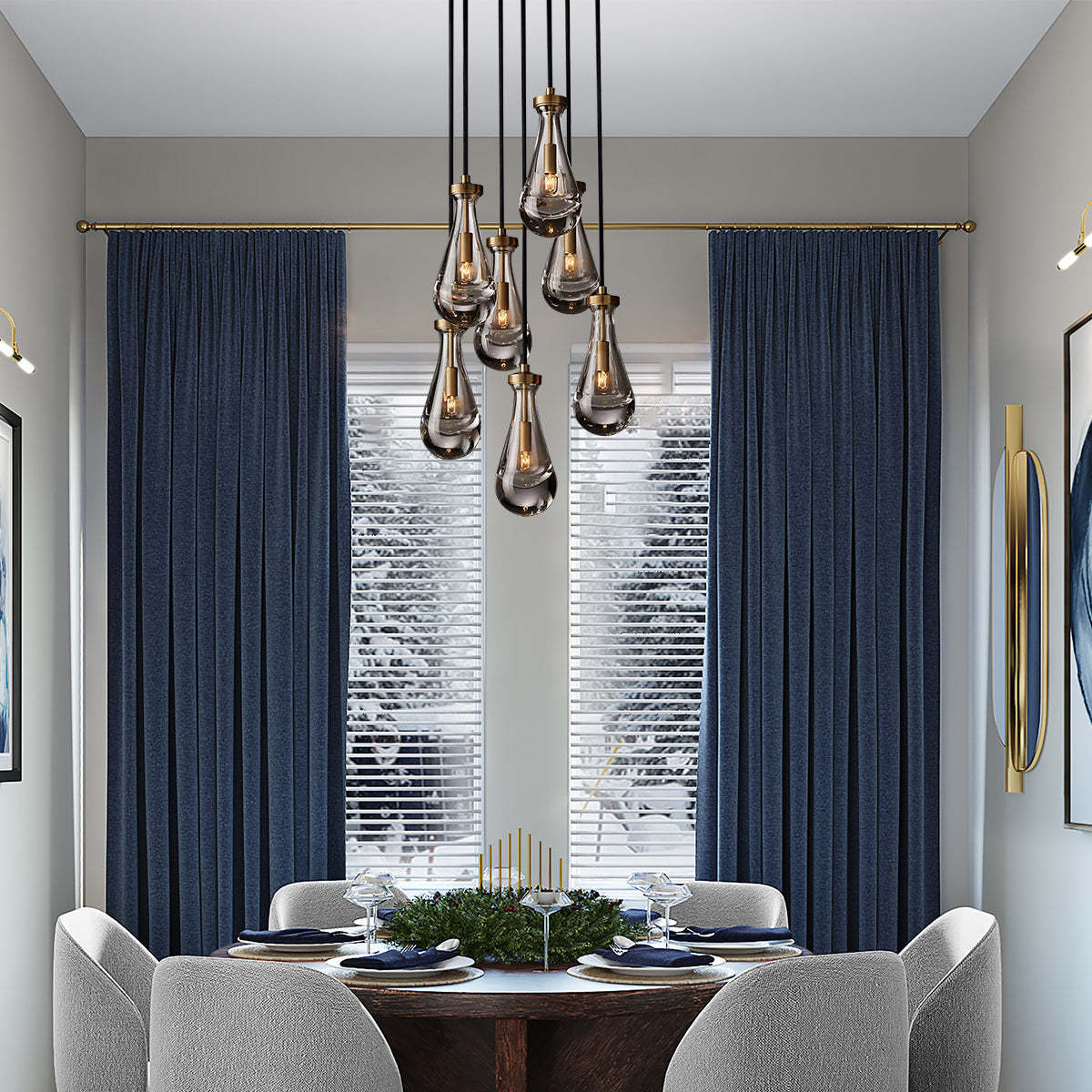 Modern Raindrop Round Chandelier 14" 5-Lights (rod)