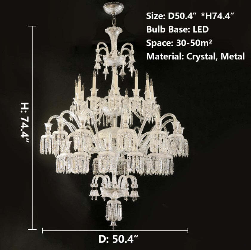 d50.4"*h74.4"Luxury Royal Large White Multi-layers Candle Crystal Chandelier For Living Room/Hall Decoration