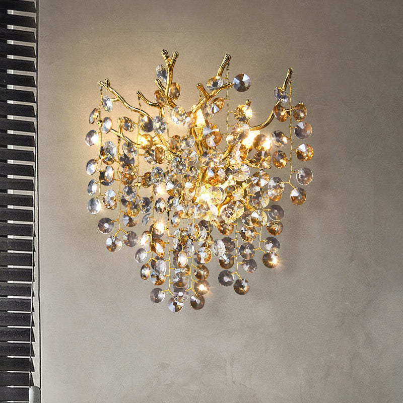 Thisbe Modern Round Gold Clear Crystal Wall Sconce For Bedroom Wall Light Fixtures J-CHANDELIER